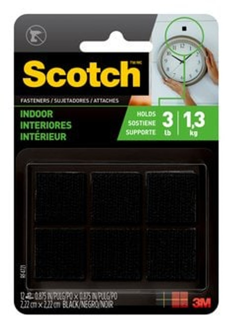 Scotch Indoor Fasteners, RF4721, 7/8 in x 7/8 in (2,22 cm x 2,22 cm),
Black, 12 Sets of Squares