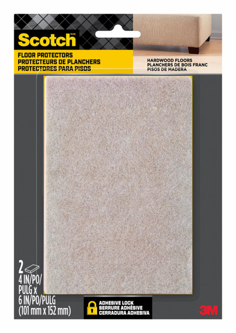 Scotch Rectangle Felt Pads SP800-NA, Beige, 4 in x 6 in, 2/pk
