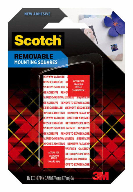 Scotch Removable Double-Sided Mounting Squares 108AMS-SQ-16, 0.7 in x 0.7 in (1.77 cm x 1.77 cm) 16/pk