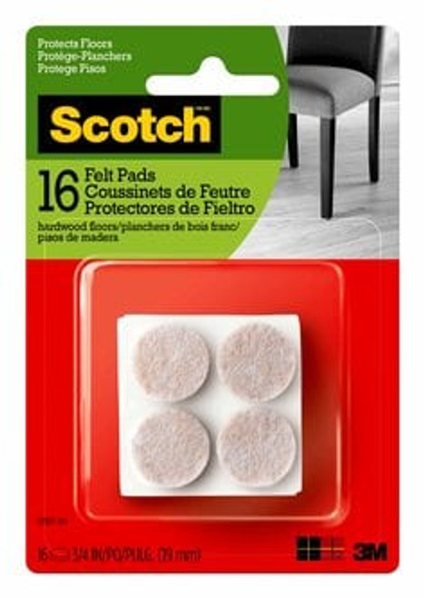 Scotch Round Felt Pads, SP805-NA, 3/4 in, Beige, 16/pk