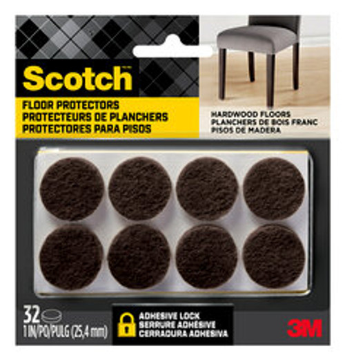 Scotch Round Felt Pads, SP822-NA, 1 in, Brown, 32/pk