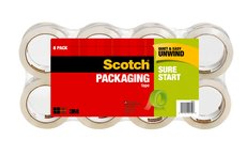 Scotch Sure Start Shipping Packaging Tape 3450-8, 1.88 in x 54.6 yd (48 mm x 50 m) 8 pk