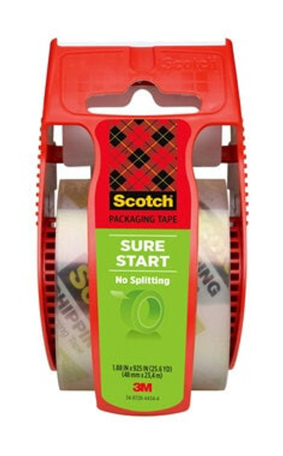 Scotch Sure Start Shipping Packaging Tape with dispenser, 145, 1.88 in
x 800 in (48 mm x 20.3 m)