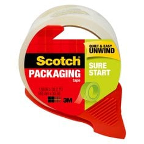 Scotch Sure Start Shipping Packaging Tape with dispenser, 3450S-RD-OS, 1.88 in x 38.2 yd (48 mm x 35 m)