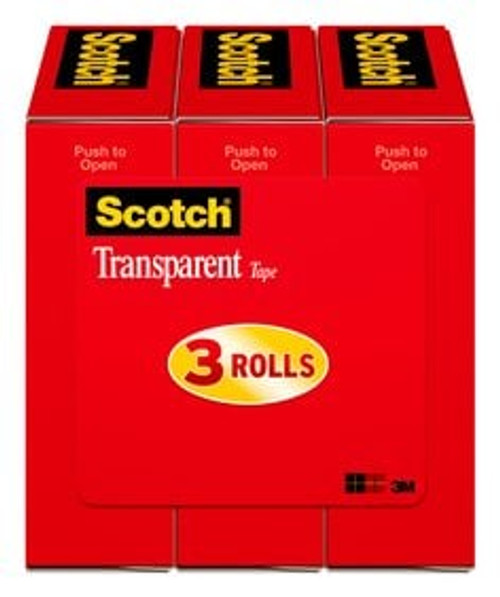 Scotch Transparent Tape 600K3, 3/4 in x 1000 in (19 mm x 25,4 m) 3-Pack