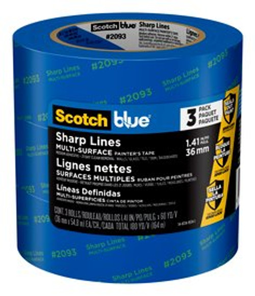 ScotchBlue Sharp Lines Painter's Tape 2093-36AC3, 1.41 in x 60 yd (36 mm x 54.8 m), 3 rolls/pack