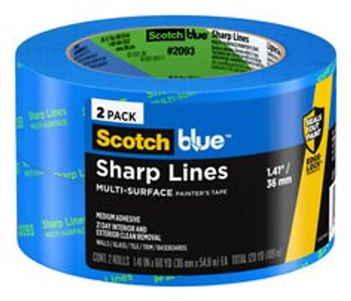 ScotchBlue Sharp Lines Painter's Tape 2093-36CC2, 1.41 in x 60 yd (36 mm x 54.8 m), 2 rolls/pack