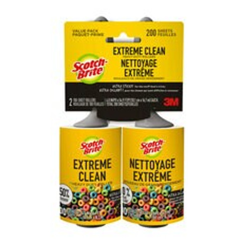 Scotch-Brite Extreme Clean Lint Roller Twin Pack 830RS-100TP, 4.0 in x 54.9 ft (10.1 cm x 16.7 m), 4/2