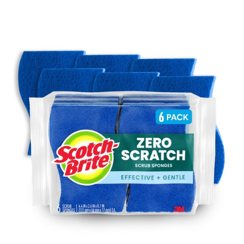 Scotch-Brite Zero Scratch Scrub Sponge 526-6, 4.4 in x 2.6 in x 0.7 in (6 Sponges/Pack), Case of 6 Packs