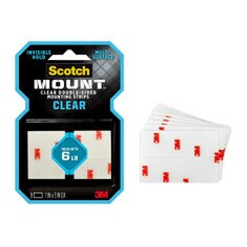 Scotch-Mount Clear Double-Sided Mounting Strips 410H-ST, 1 in x 3 in (2.54 cm x 7.62 cm), 8 Strips
