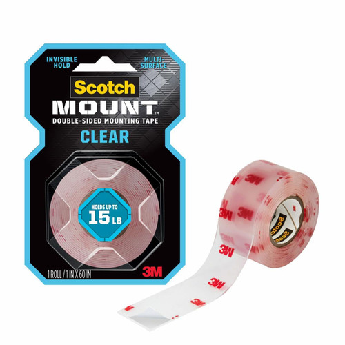 Scotch-Mount Clear Double-Sided Mounting Tape 410H-DC, 1 in x 60 in (2.54 cm x 1.52 m)