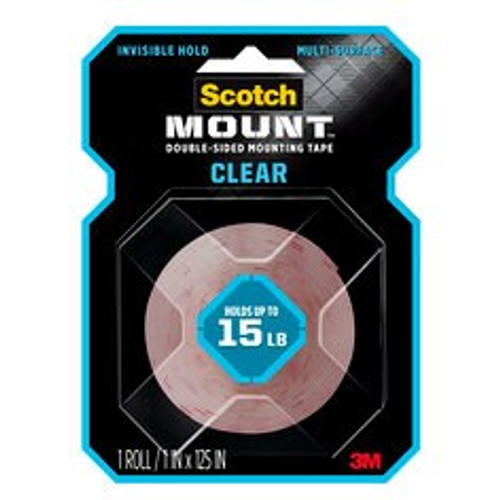 Scotch-Mount Clear Double-Sided Mounting Tape 410H-MED, 1 in x 125 in (2.54 cm x 3.17 m)