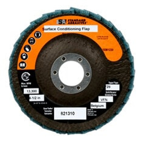 Standard Abrasives Surface Conditioning Flap Disc, 821310, 4-1/2 in x
7/8 in VFN, 5/Carton, 50 ea/Case