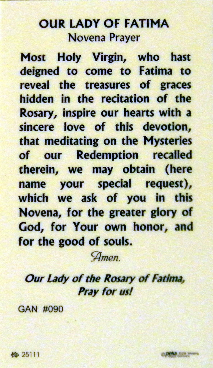 Our Lady of Fatima Laminated Holy Card - Our Daily Bread Catholic Gifts