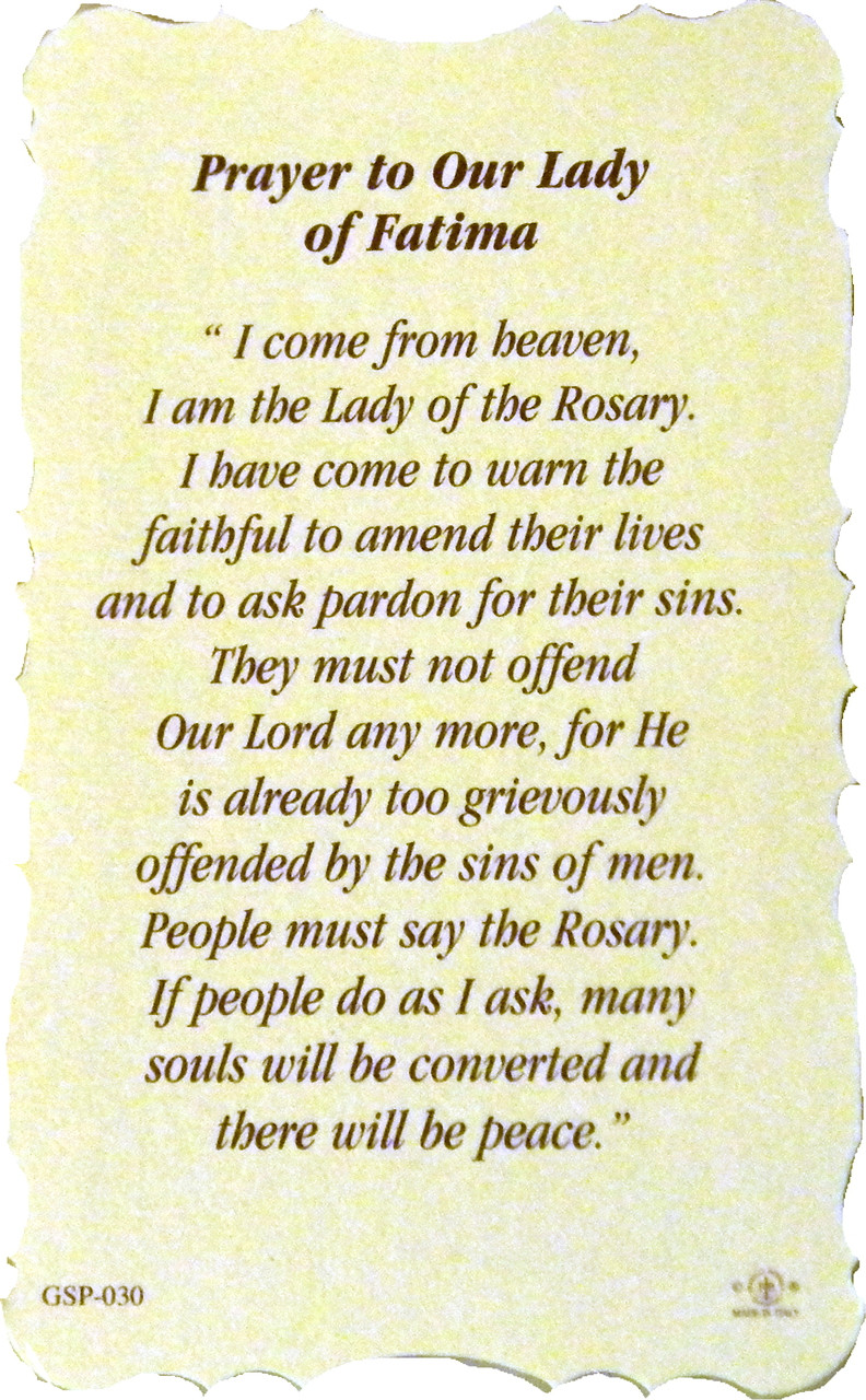 Our Lady of Fatima Die-Cut Paper Holy Cards with Prayer - Our Daily ...