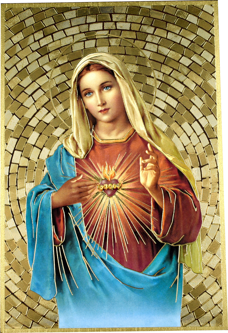Immaculate Heart of Mary Gold Foil Mosaic Wall Plaque with Prayer - Our ...