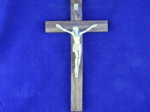 Walnut Stained Wood 8" Wall Crucifix