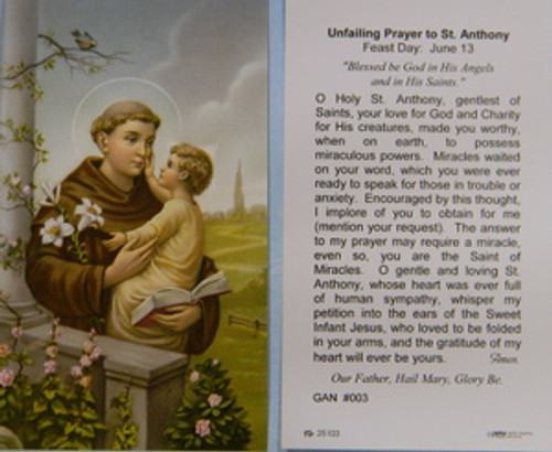 Unfailing Prayer to St Anthony
Catholic Prayer Cards