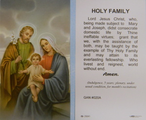 Holy Family Catholic Prayer Card