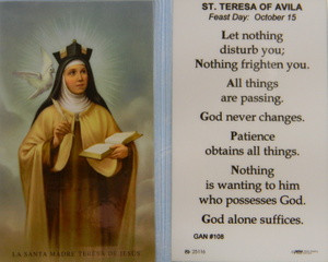 St Teresa of Avila Laminated Holy Card