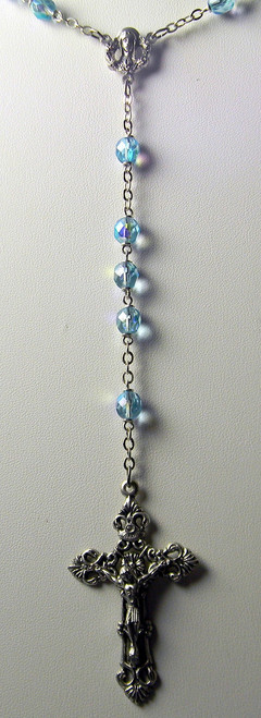 Aqua 7mm AB Glass Bead 23" Rosary