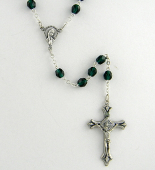 Emerald 6mm Glass Bead Rosary