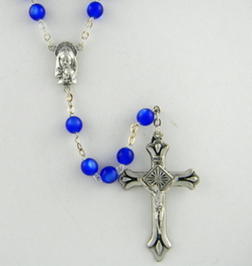Dark Blue 6mm Round Bead Rosary