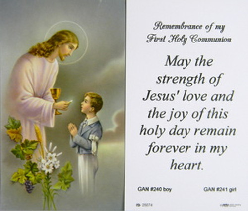 Remembrance of First Holy Communion Boy Paper Holy Card