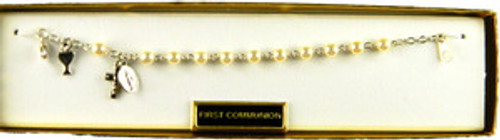 First Communion Rosary Bracelet 5mm Imit Pearl