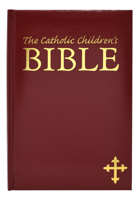 The Catholic Children's Bible with full color images and text for ages 8 and up. Bound in a maroon, padded, simulated leather cover.