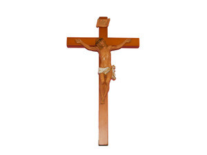 Fontanini brand corpus (Body of Christ) on a woodtone wall cross. 12" high.