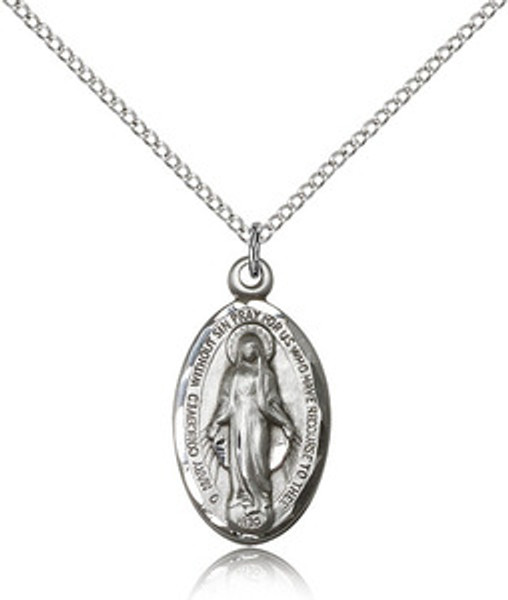 Miraculous Sterling Silver Medal on an 18" Light Curb Chain