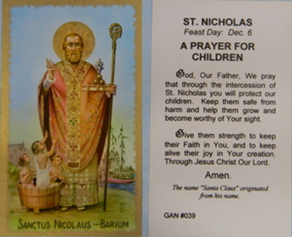 St Nicholas A Prayer For Children Paper Holy Card