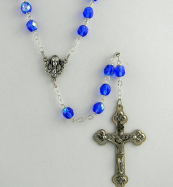 Dark Blue 7mm AB Glass Bead 23" Rosary