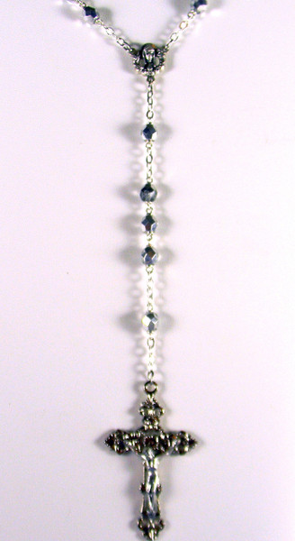Silver 7mm AB Glass Bead 23" Rosary