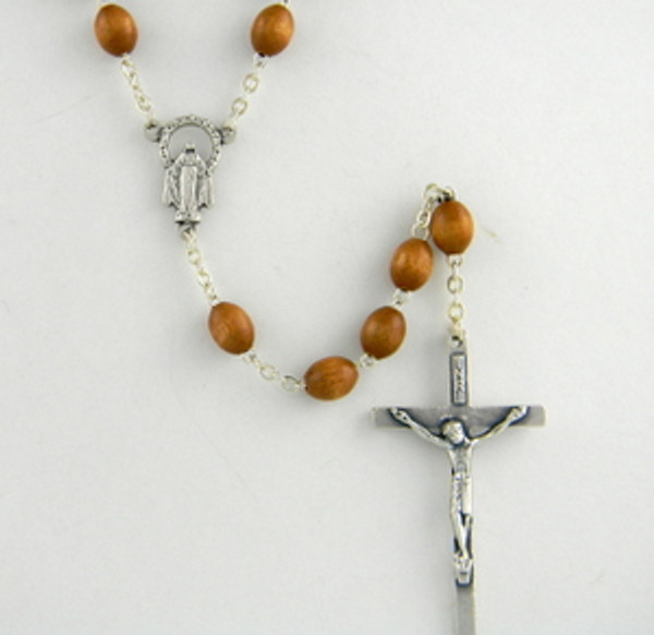 Oval Wood Bead Rosary