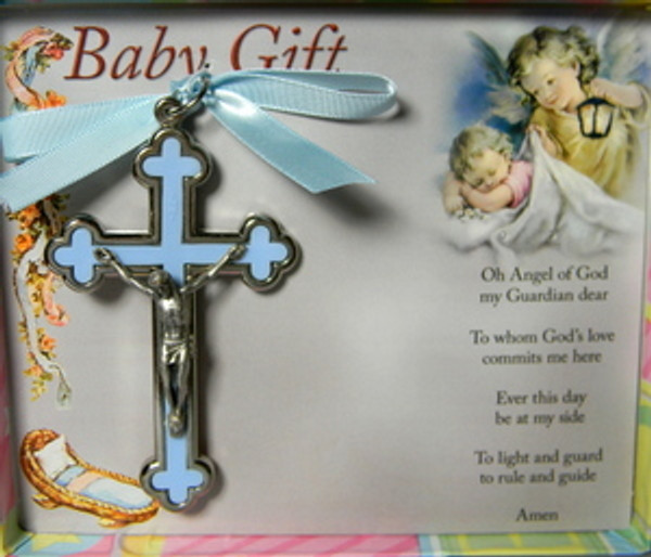 Cloverleaf Crucifix Crib Medal Blue