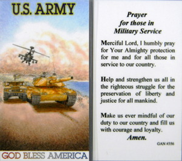 Prayer for Those in Military Service U S Army Laminated Holy Card
