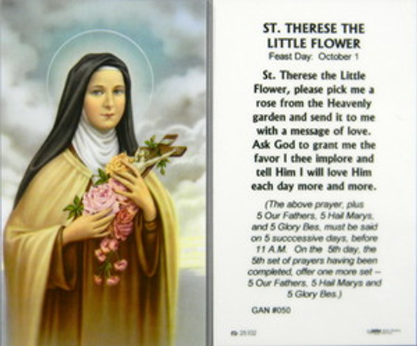 St Therese the Little Flower Laminated Holy Card