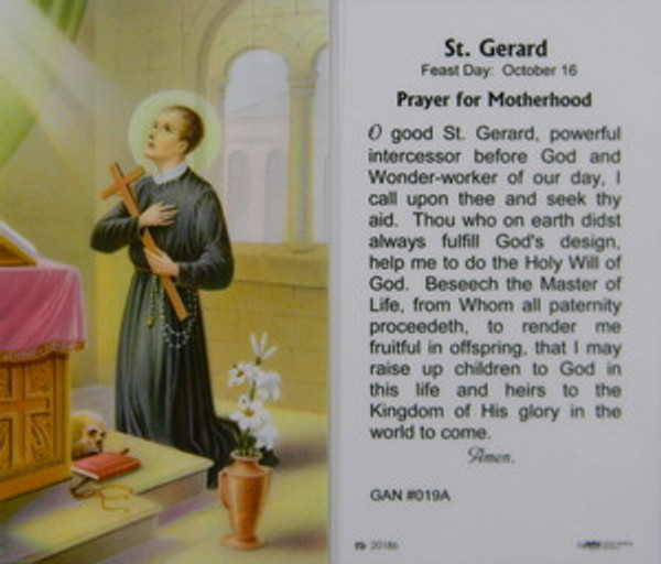 St Gerard Prayer for Motherhood Laminated Holy Card