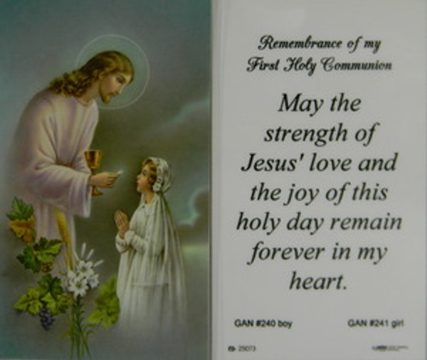 Remembrance of First Communion Girl Laminated Holy Card