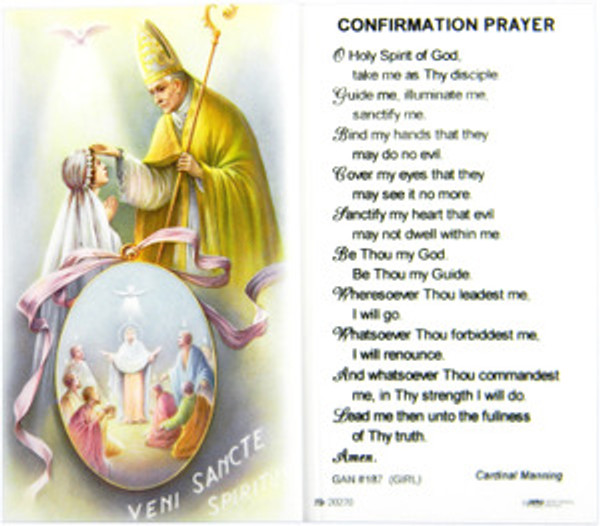 Confirmation Prayer Girl Laminated Holy Card