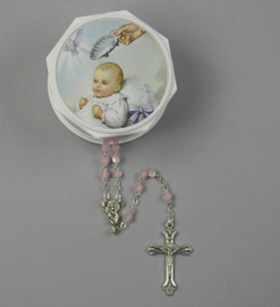 Baptism Rosary Box with Pink Rosary Baptism Rosary Box with Pink Rosary