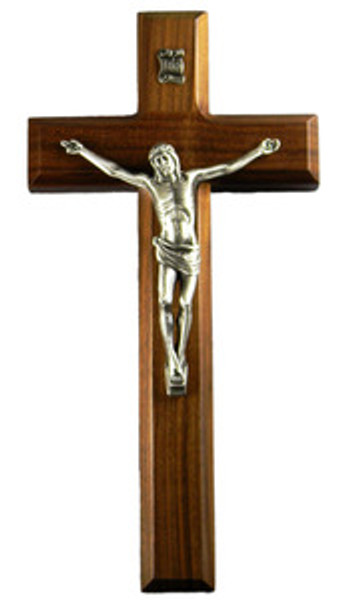 Walnut Antique Silver Plated Corpus Crucifix 10"