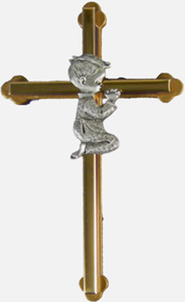 Pewter Praying Boy on 6" Gold Cross