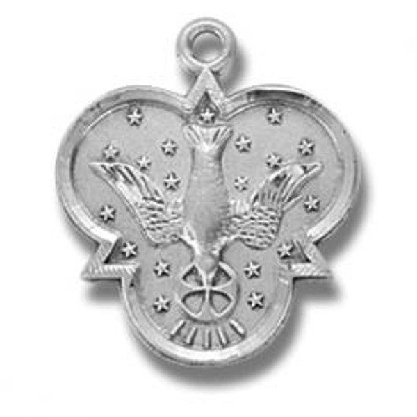 Holy Spirit Sterling medal
Comes on a 18" rhodium plated curb chain