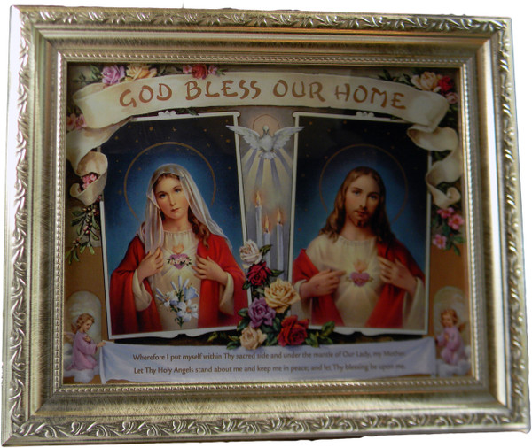 House Blessing Sacred Heart and Immaculate Heart Silver Frame