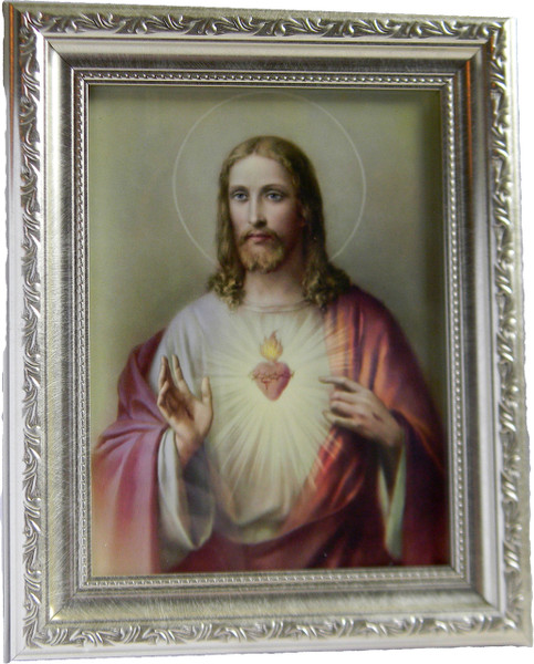 Sacred Heart of Jesus Silver Wood Frame