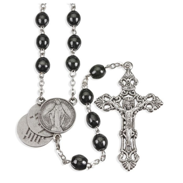 Mysteries of the Rosary Black Oval Bead Rosary