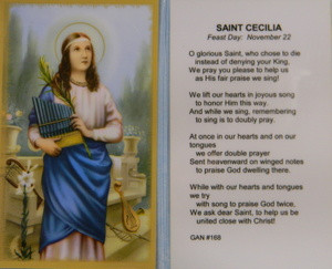 St Cecilia Laminated Holy Card - Our Daily Bread Catholic Gifts
